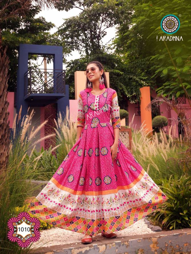 Aradhna Fashion Fire 1 Heavy Cotton Festive Wear Anarkali Long Stylish Kurti Collection
